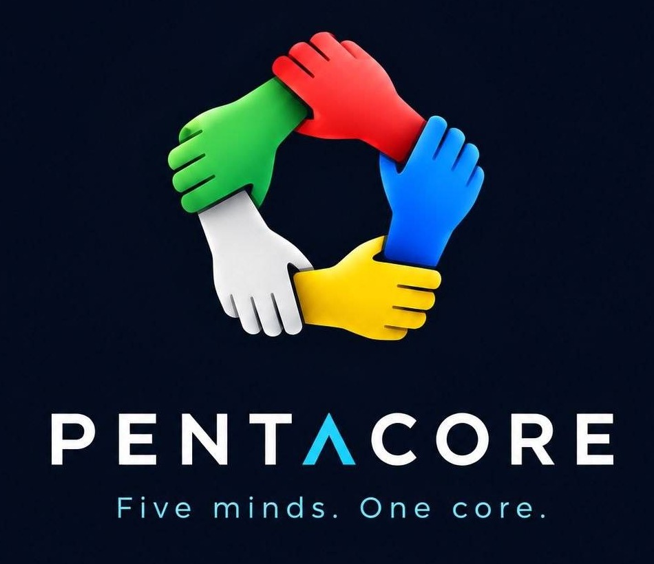 لوگوی PENTACORE با شعار Five minds. One core.